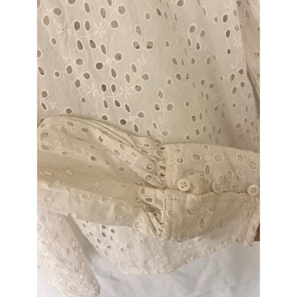 SEZANE Cara Shirt Cream Women’s Size 36 US 4 Eyelet Floral Puff Sleeve Button Up - Picture 13 of 15